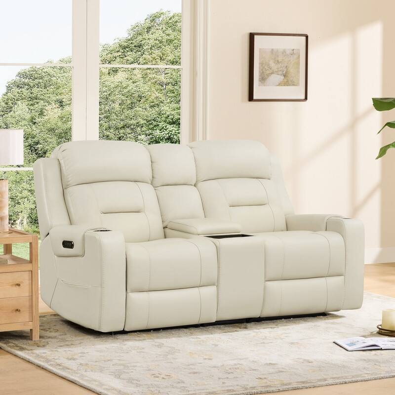 Spruce & Spring Genuine Leather Power Reclining Sofa with Wireless Charging
