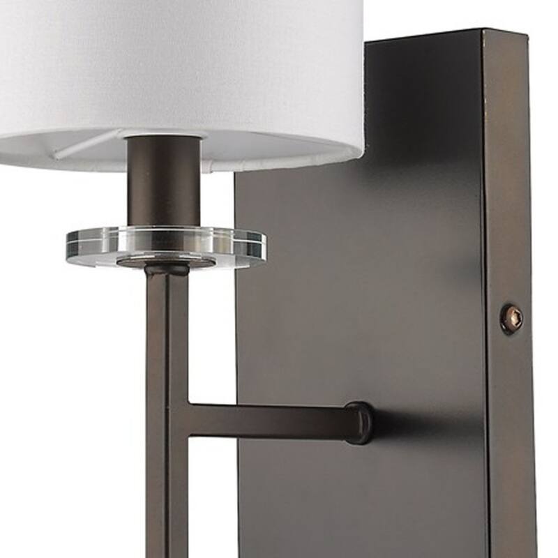 Metal Wall Sconce with White Linen Shade Dimmable LED - 6.5” x 4.75” x 11.75” (D x W x H)
