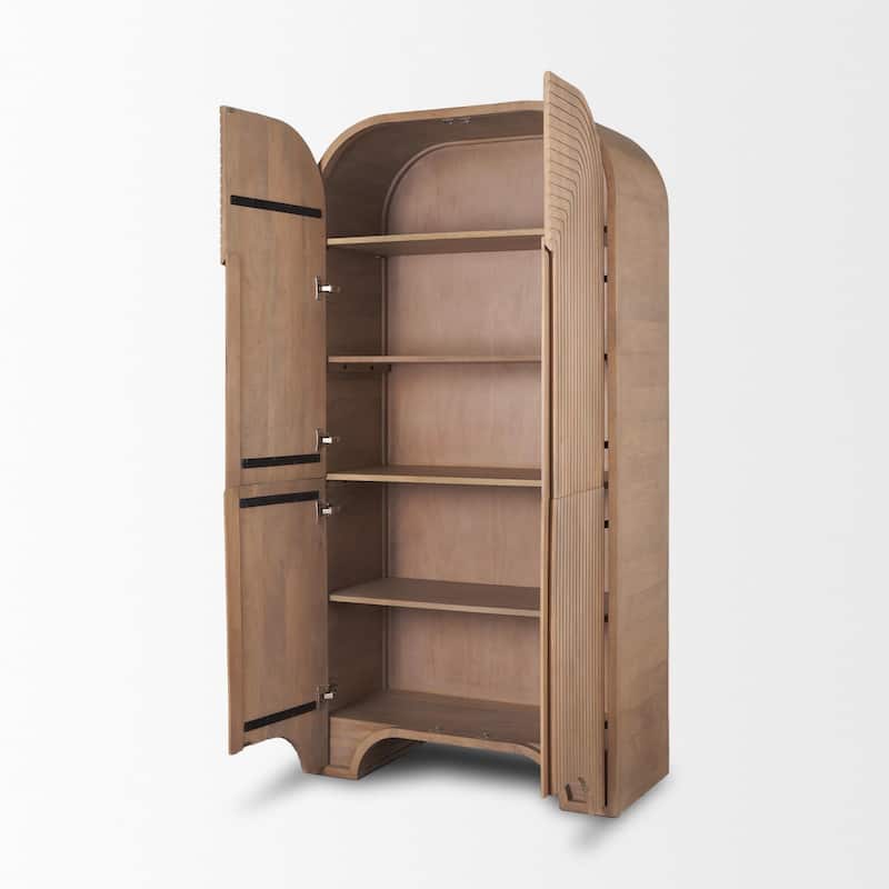 Sorina Reverse Fluted Light Brown Wood Curio Cabinet - 36.0L x 17.0W x 72.0H