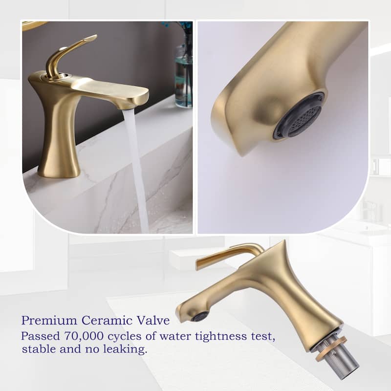 Luxury Brushed Gold Single Hole Bathroom Faucet for Sink 1 Handle