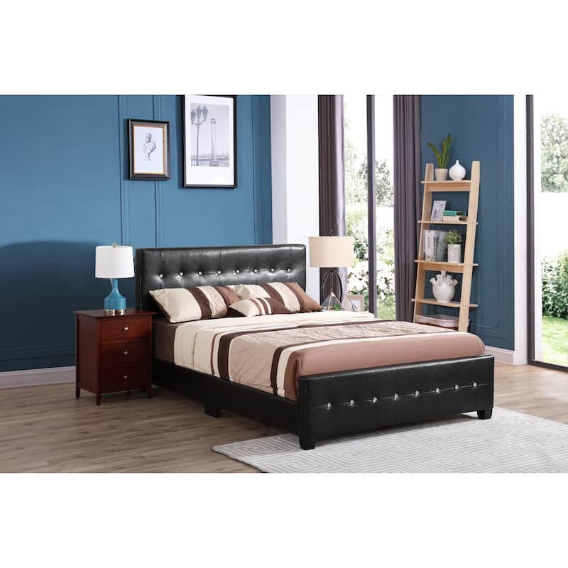 Diamond Jewel Tufted Faux Leather Bed - Black - Queen