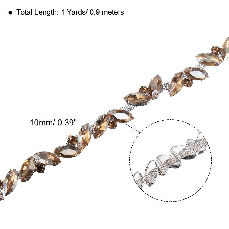 1 Yard Rhinestone Chain Trim, 10mm Shiny Crystal Chain Applique - Champagne - 10 Yard