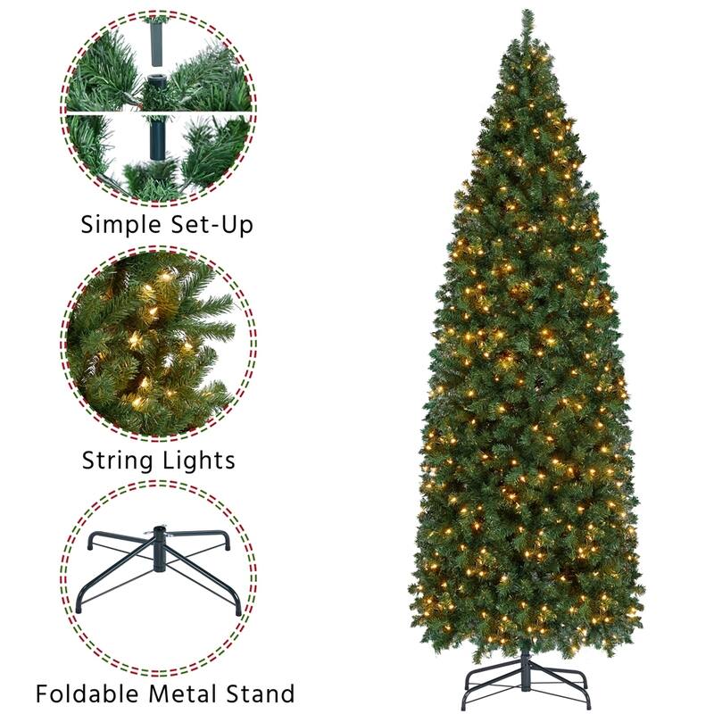 Yaheetech Pre-lit Artificial Christmas Tree Slim Tree Hinged Spruce