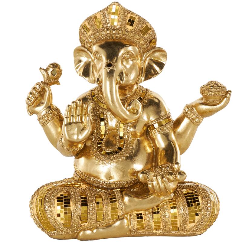 Gold Resin Ganesh Decorative Sculpture with Mosaic Details