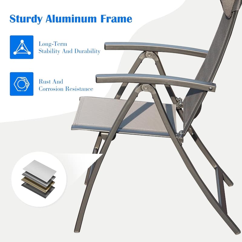 Patio Folding Chairs Set of 2, Padded Textilene Fabric Seat