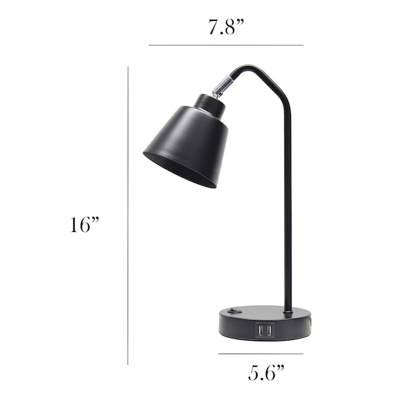 Modern Adjustable Metal Desk Lamp with USB Charging Port in Multiple Colors - 7.8" (L) x 5.6" (W) x 16" (H)