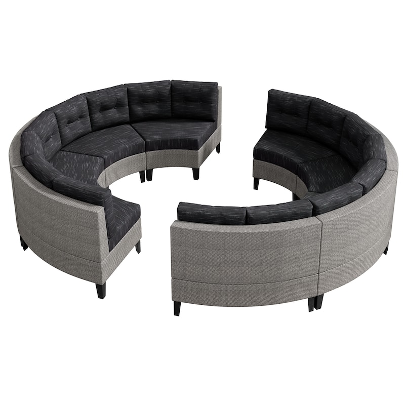 Curved Modular Couches Deep Seater Recliner Sofa Rattan Frame Conversation Sets Convertible Loveseat Couch for Outdoor