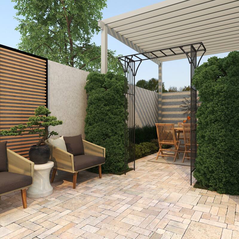 White or Black Metal Contemporary Garden Arbor with Lattice Work Sides