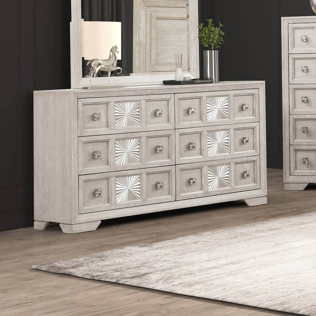 Furniture of America Jupiter Light Grey Wood 6-Drawer Dresser