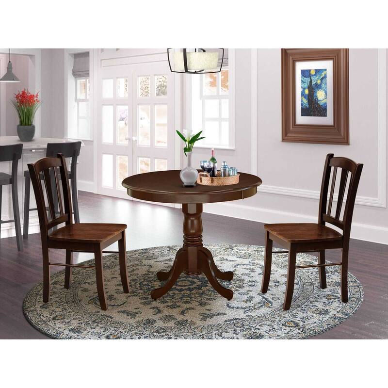 3-Piece Mahogany Finish Solid Wood Top - Dining Room Set - Seats-4