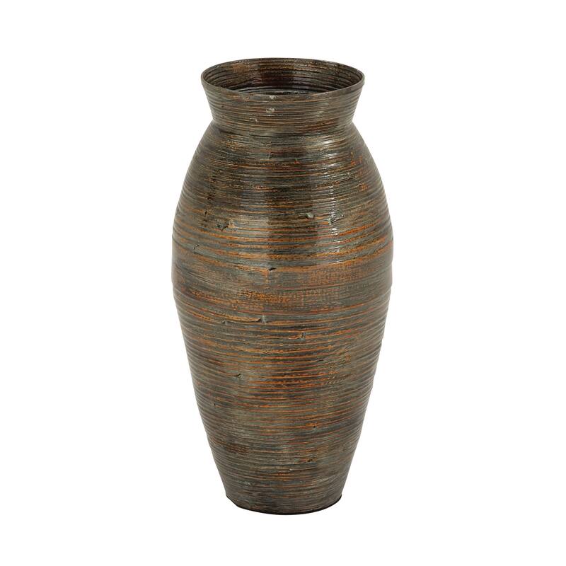 Bamboo Wood Textured Vase with Lacquer - Brown - Roche River Decor - 10"Wx10"Lx20"H