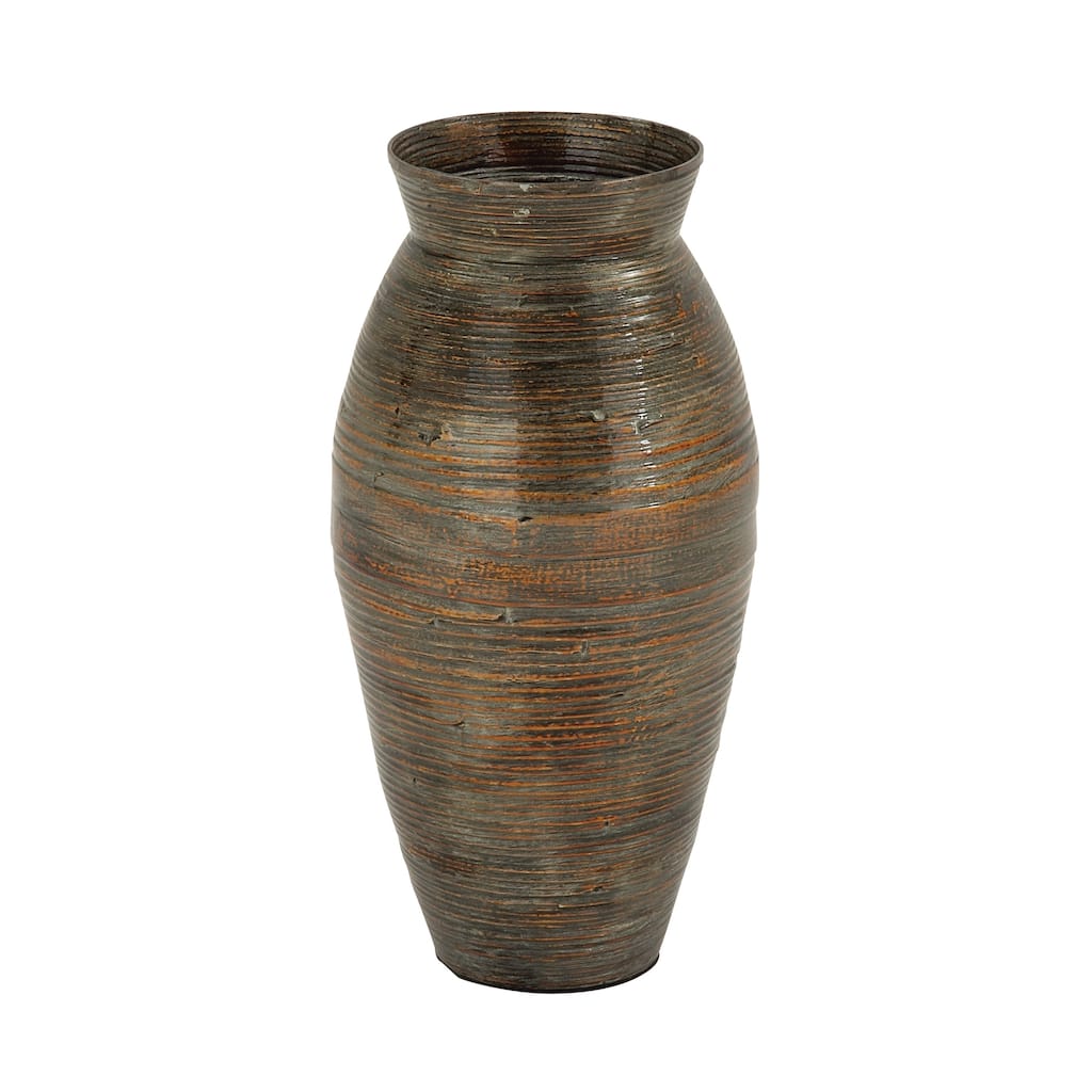 Bamboo Wood Textured Vase with Lacquer - Brown - Roche River Decor - 10"Wx10"Lx20"H