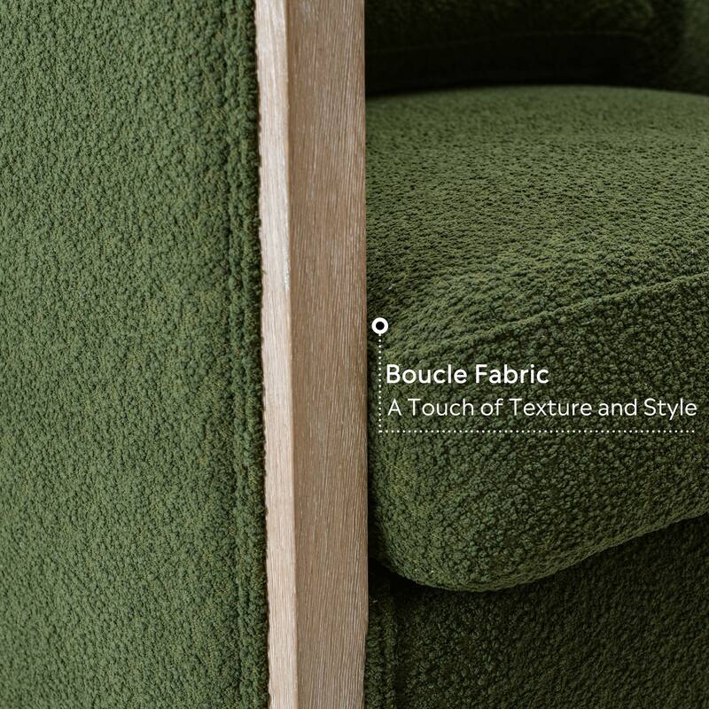 KINWELL 31"W Oak Frame Upholstered Swivel Barrel Armchair