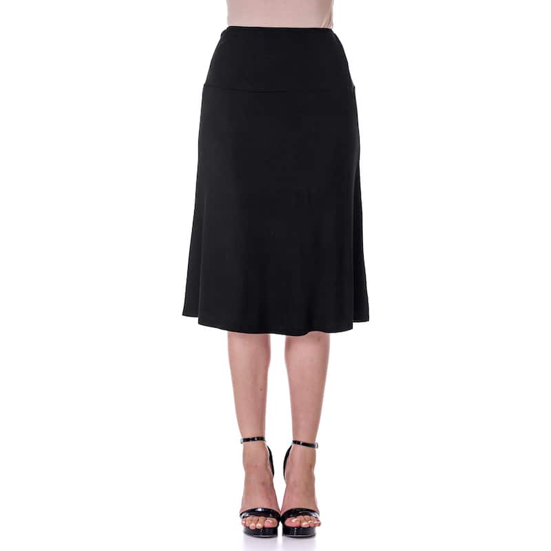 24seven Comfort Apparel A Line Elastic Waist Knee Length Skirt - Black - S