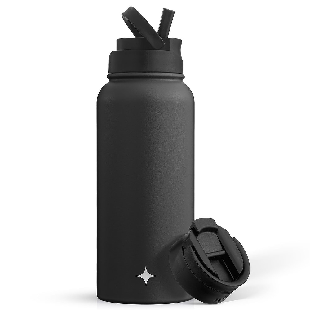 JoyJolt Vacuum Insulated Stainless Steel Water Bottle with Flip Lid & Sport Straw Lid - 32 oz