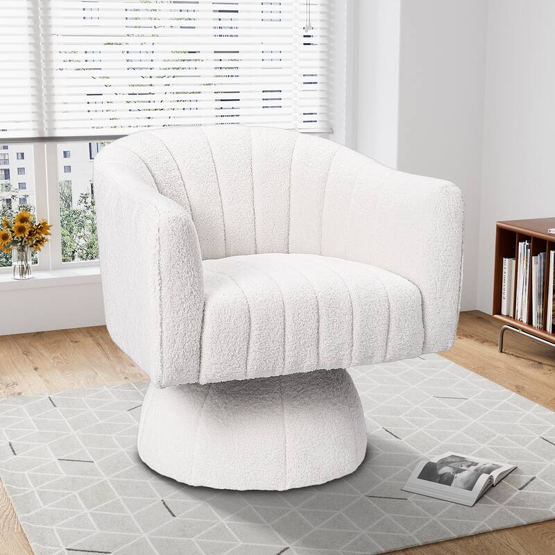 Ouyessir Oversized Modern Upholstered Barrel Chairs - Teddy-White