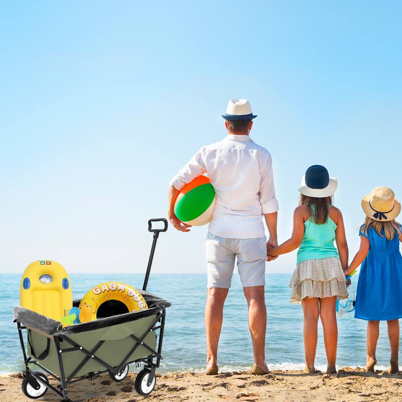Heavy-Duty Collapsible Wagon with 3-Piece Multi-Use Bag Set - Utility Cart with Liner Covers
