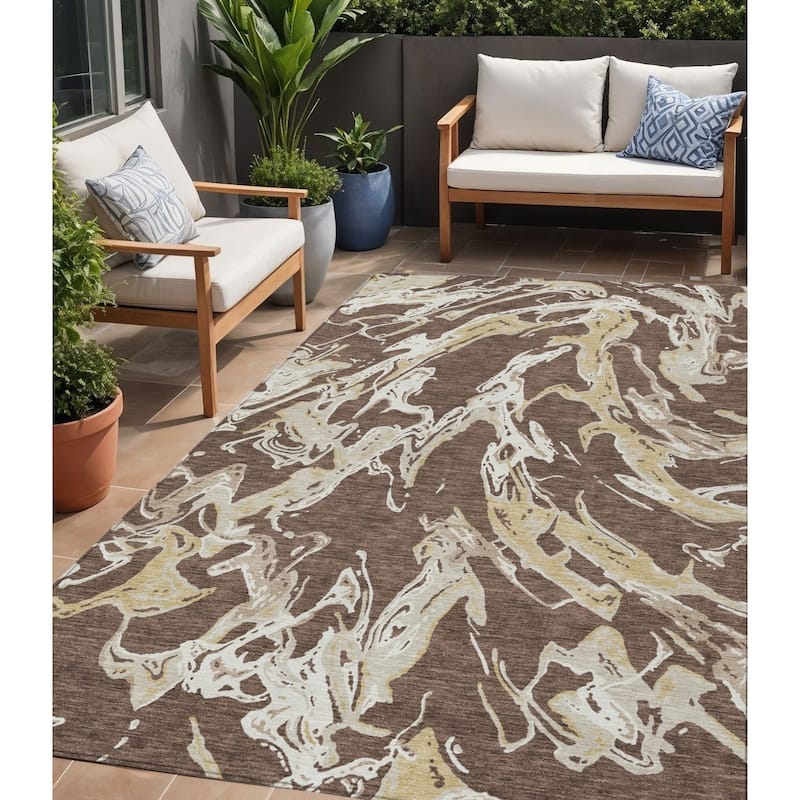 HomeRoots Abstract Transitional Rectangle Outdoor Rug - 5' X 8'