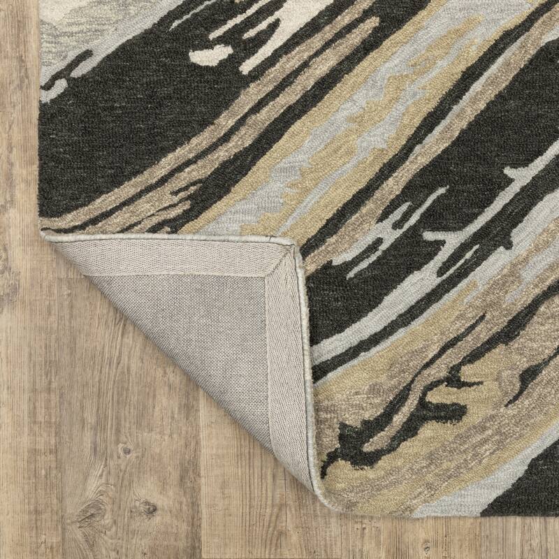 Style Haven Kitt Handmade Wool Abstract Layers Grey/ Golden Tan Rug