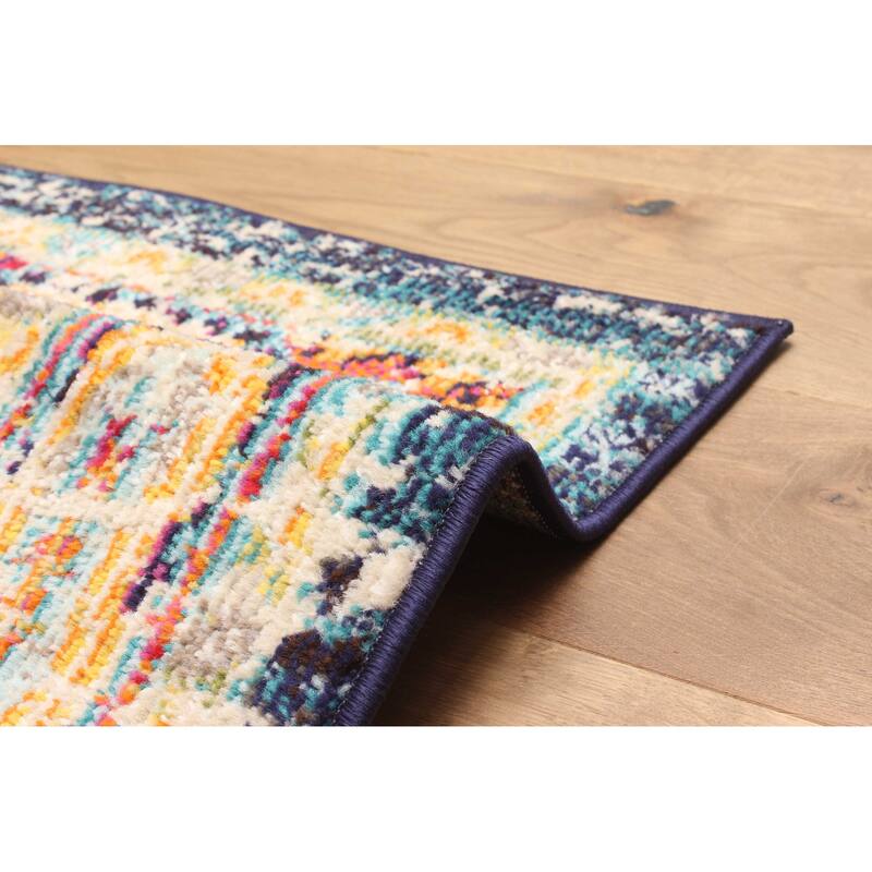 ECARPETGALLERY Machine Made Lotus Navy Area Rug