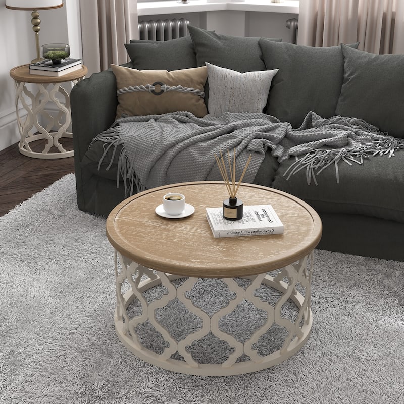 CO-Z 30" Rustic Farmhouse Round Coffee Table