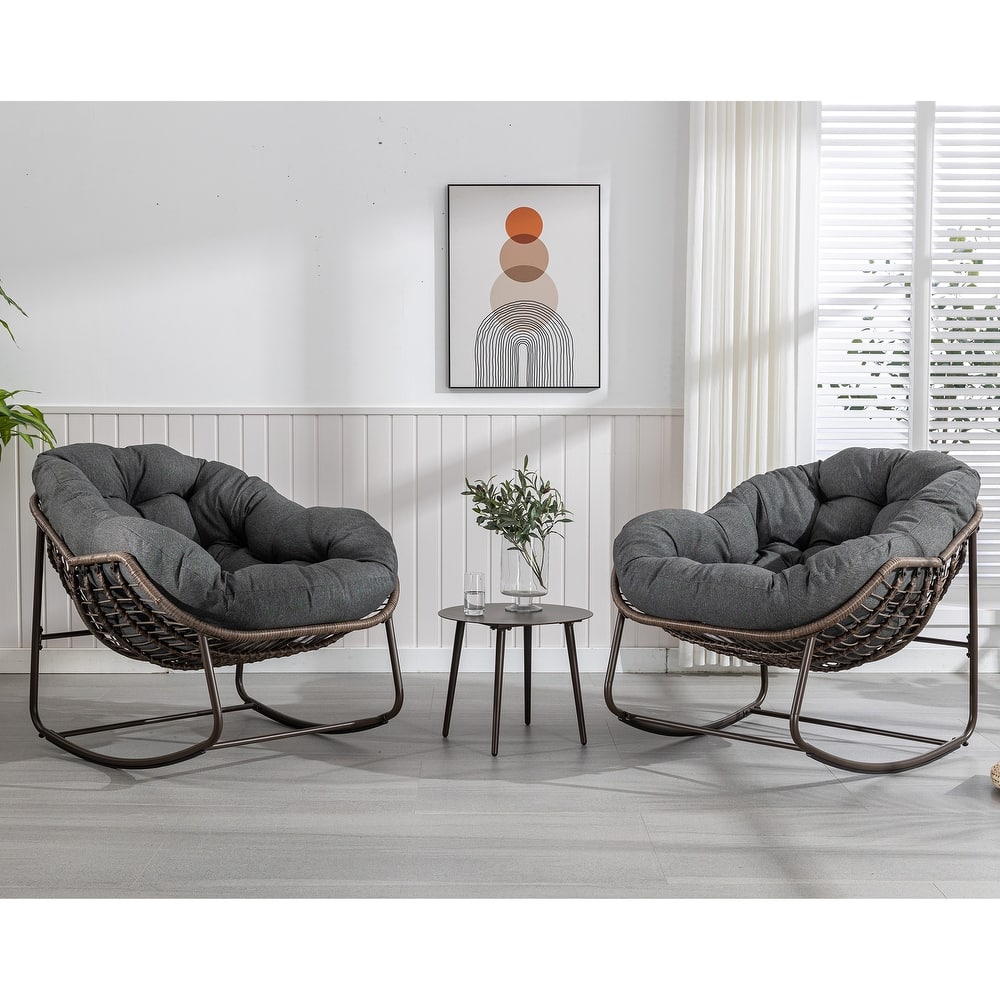 Patio Wicker Indoor & Outdoor Rocking Chair with Cushion