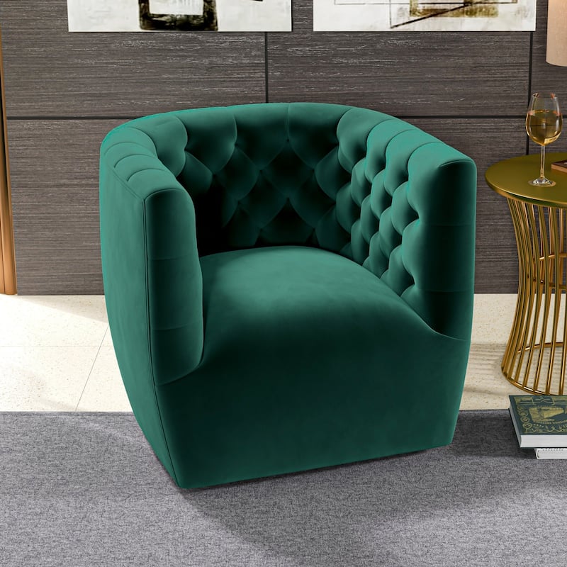 GDFStudio - Delaney Modern Velvet Swivel Chair with Tufted Back & Solid Wood Base - 28"W
