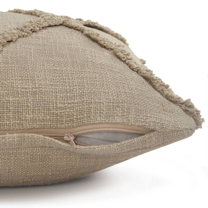 20" Taupe Hand Woven Diamond Tufted Square Throw Pillow