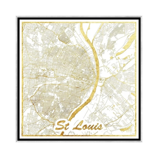 slide 2 of 18, iCanvas "St. Louis Gold Leaf Urban Blueprint Map" by Hubert Roguski Framed Silver - 18x18