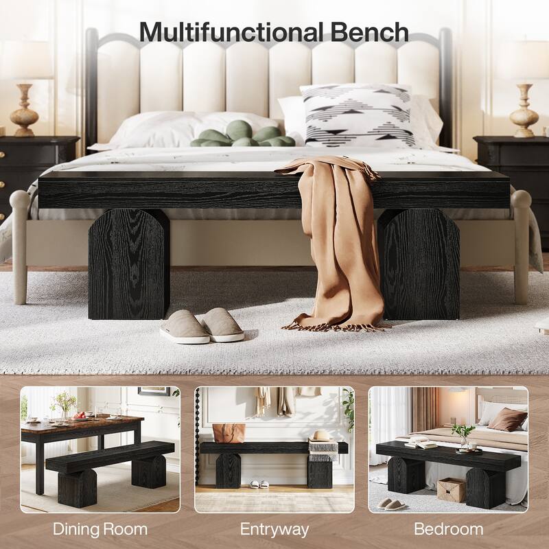 End of Bed Bench 59" Long Black Bedroom Bench for Bedroom