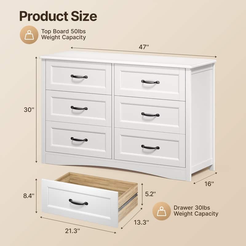 6-Drawers Dresser Storage, Modern Wood Vertical Organizer Storage Tower for Bedroom