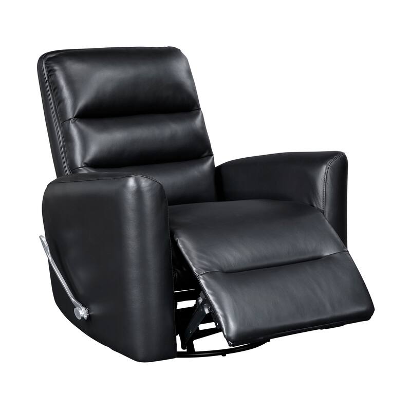 Glider Reclining Chair Swivel Motion Breathable Faux Leather Upholstery Luxury Living Room Furniture, Movie Chair - Black