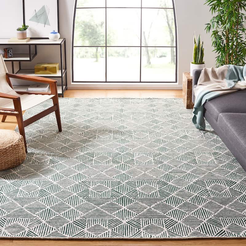 SAFAVIEH Handmade Abstract Harmanna Modern Wool Rug - 11' x 15' - Dark Green/Ivory