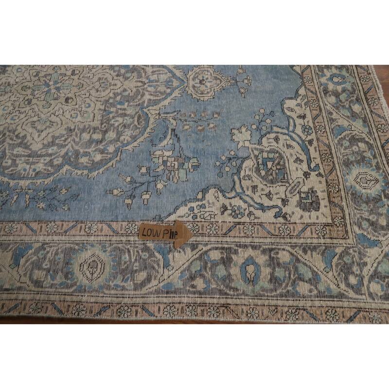 Blue Tabriz Persian Area Rug Handmade Traditional Floral Wool Carpet - 6'7"x 9'6"