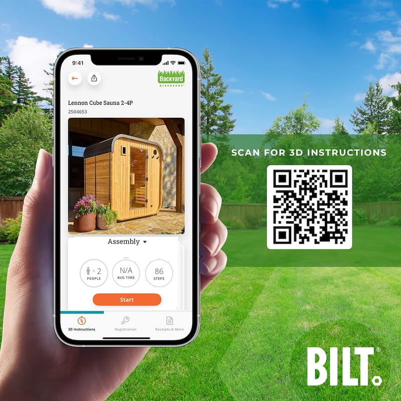 Backyard Discovery Lennon 2-4 Person Outdoor Cube Sauna, 9kW Heater