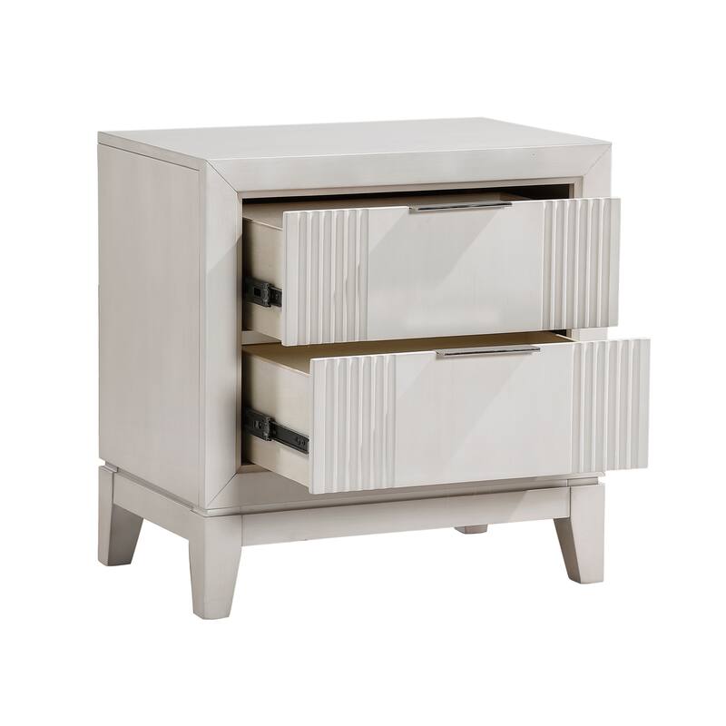 1pc Nightstand with 2x Drawers Modern Bedroom Furniture, Reeded Fronts, Bedside Cabinet with Drawers