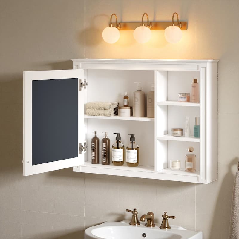 36" x 28" Wall Mounted Medicine Cabinet with Mirror, Modern Bathroom Storage Cabinet with Adjustable Shelf