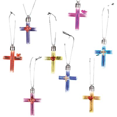 Lighted Glass Cross Ornaments - Set of 8 - 5.700 x 5.250 x 4.600