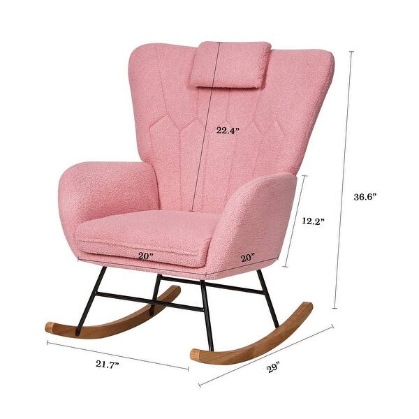 dimension image slide 2 of 3, VECELO Rocking Chair Set of 2, Modern Upholstered Teddy Fabric Nursery Glider