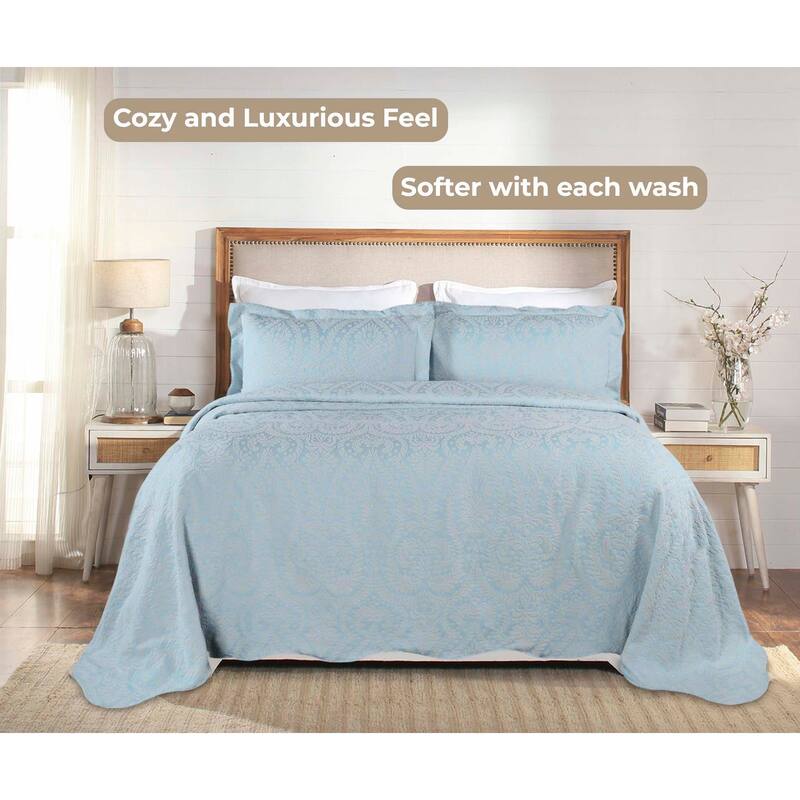 Superior Aspen Jacquard Floral Scalloped Edges Cotton Blend Bedspread Set