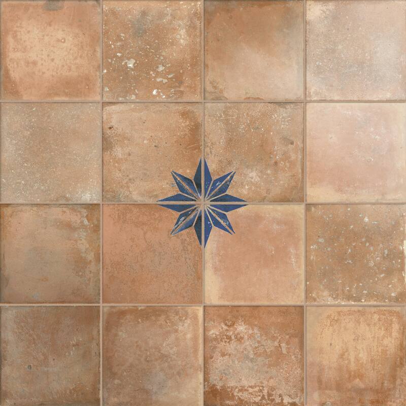 Merola Tile Kings Nonna with Blue Corner Star 17-7/8" x 17-7/8" Porcelain Floor and Wall Tile