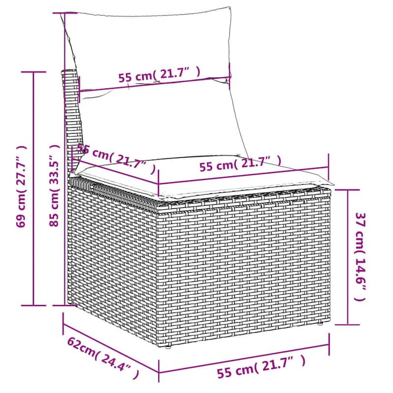 vidaXL 5/6 Piece Patio Sofa Set with Cushions Gray/Brown/Black Poly Rattan - 21.7" x 24.4" x 27.2"