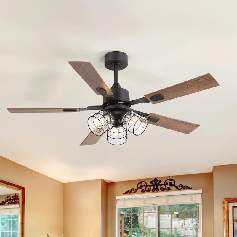 52" Industrial Reversible 5-Blade Glass Shade Ceiling Fan with Light and Remote