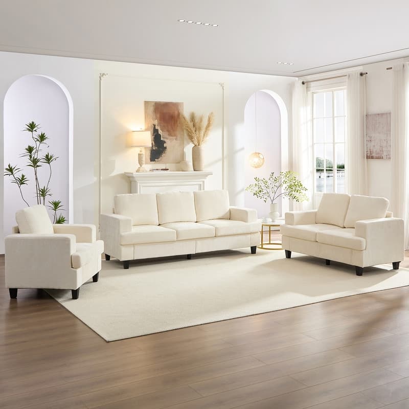 Mixoy Chenille 3 Piece Living Room Sofa Set,3-Seat Sofa/Loveseat/Armchair Sofa Sets,Modular Sectional Couch Furniture Sets - Beige-3+2+1 - 3 Piece