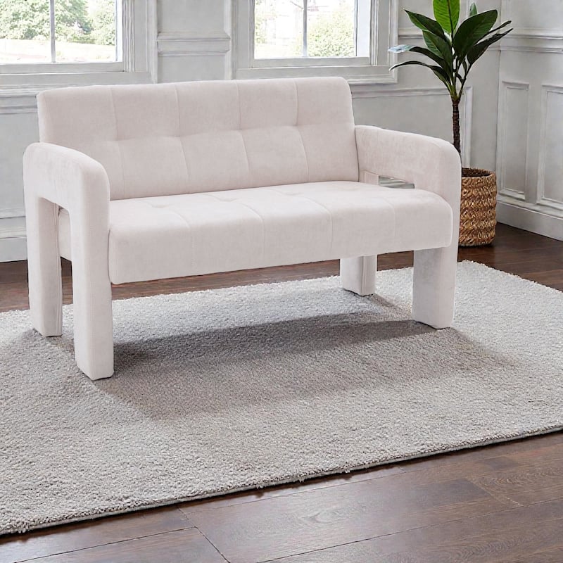 Modern Double Armchair Upholstered 2-Seater Sofa with Dual Armrests, Chenille Fabric Compact Couch for Living Room