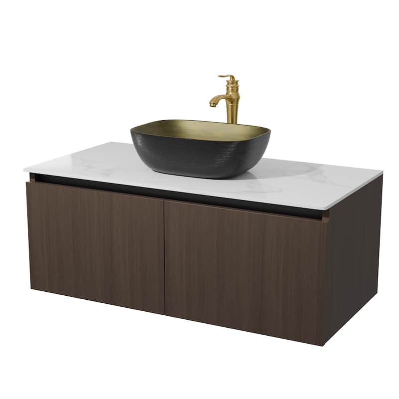 Vintage Vanity Set Wall Floating Bathroom Vanity Sink with Ceramic Basin Faucet Hoses