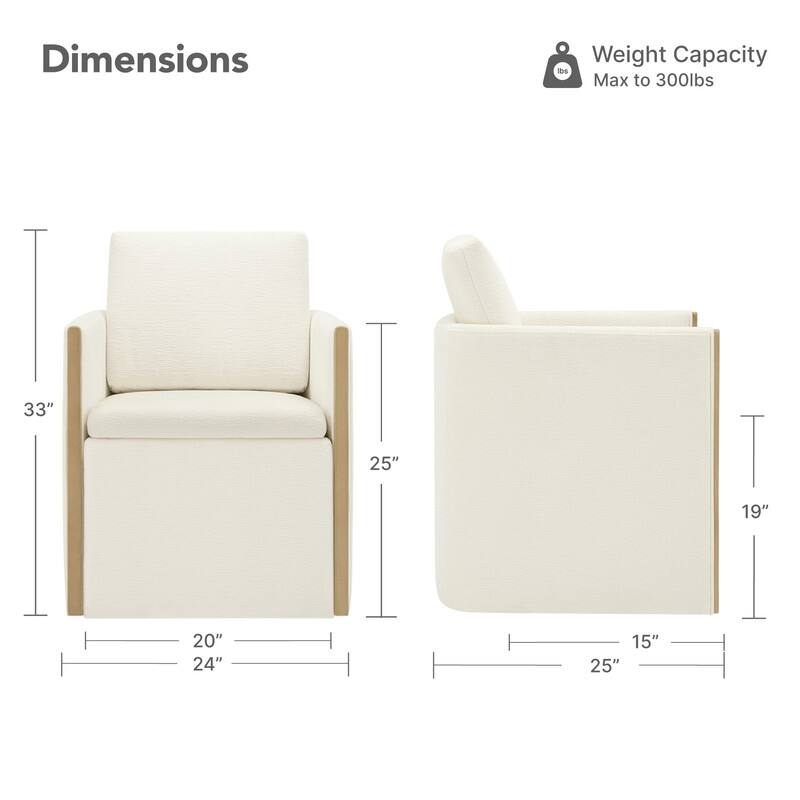 Spruce & Spring Modern Chenille Dining Chair with Casters, Wood Inlay & Hidden Storage