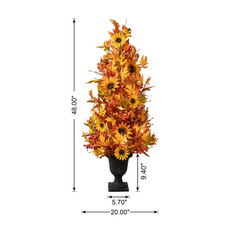 Glitzhome 3FT Fall LED Lighted Maple Leaves Urn Potted Porch Tree with Timer