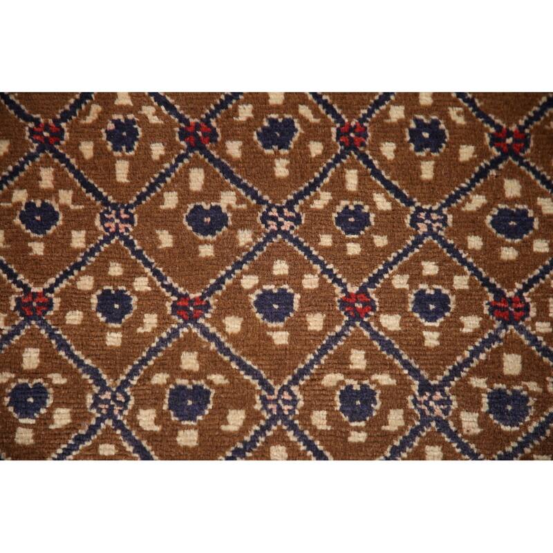 Hand Knotted Oriental 100% Wool Carpet Traditional Geometric Brown Koliaei Runner Rug - 9' 4'' X 3' 9''