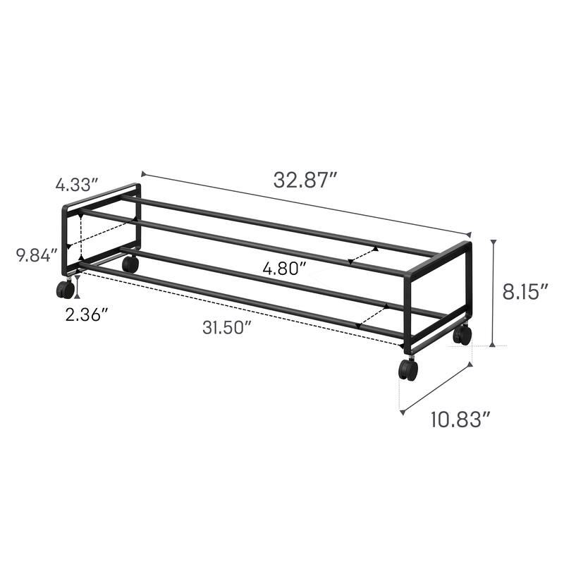 Yamazaki Home Two-Tier Rolling Shoe Rack, Steel - L 10.83 x W 32.87 x H 8.15 inches